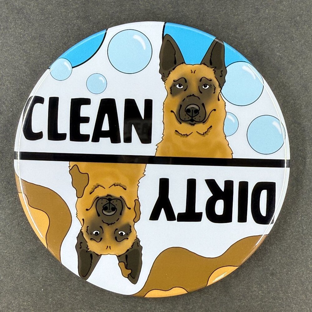 Belgian Malinois Dishwasher Magnet Clean Dirty Sign Handmade Kitchen Decor 3.5"